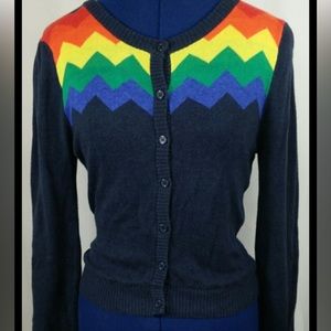 You Heard That Bright ModCloth Navy Rainbow Cardigan Sz Large
